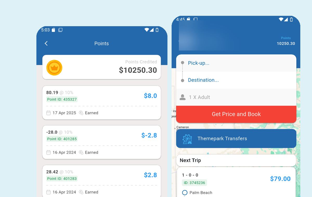 Con-X-ion Go app — rewards and home screens